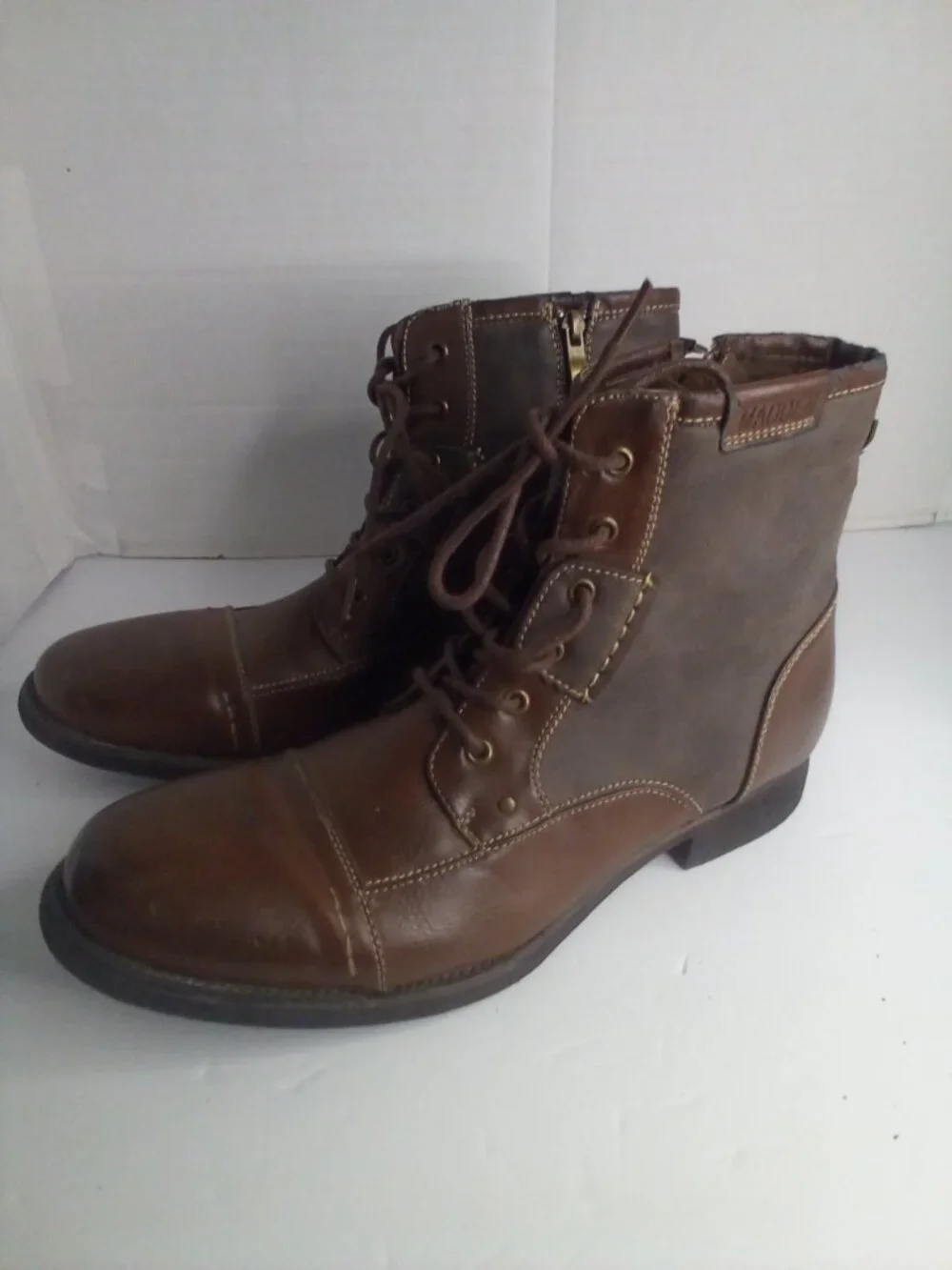 Steve Madden Boots Men 11.5 M Lace Up Zipper Leather Ankle